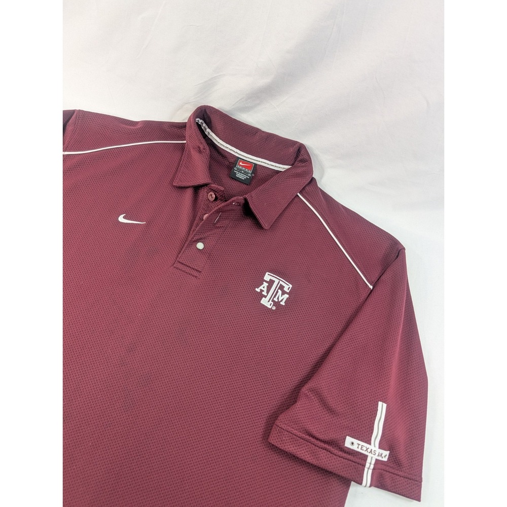 Texas A&M Shirt Men's Size Large Nike Team Maroon Sphere Dry L/S Polo 90s VTG